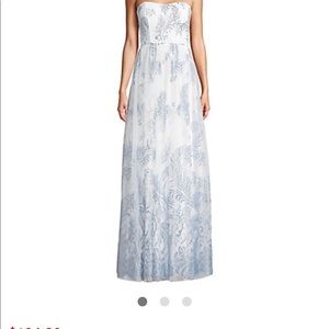 White and light blue prom dress